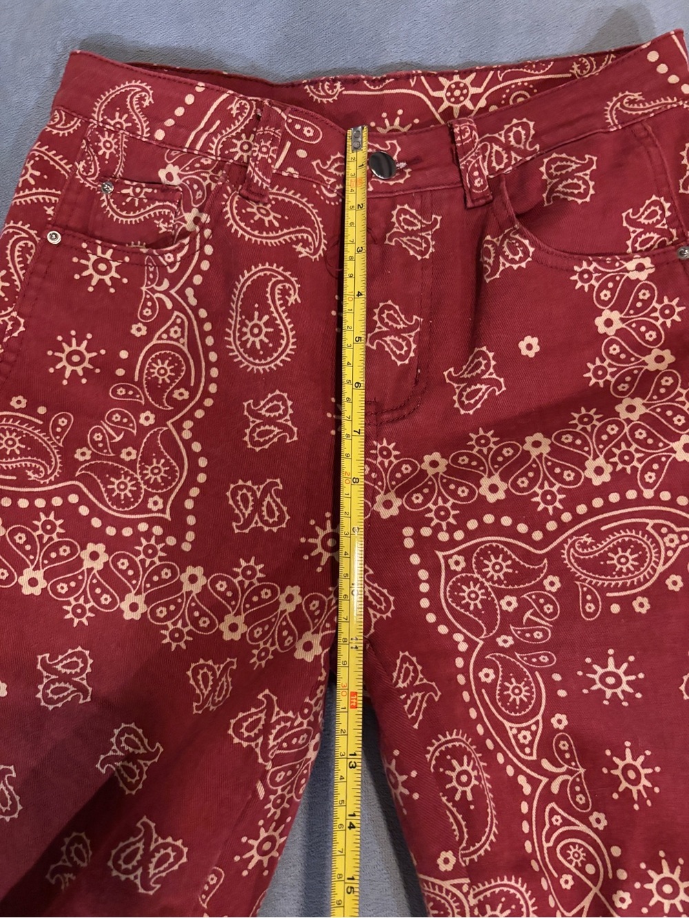 High-Rise Barrel fit Paisley Pants - Red - Picture 10 of 15